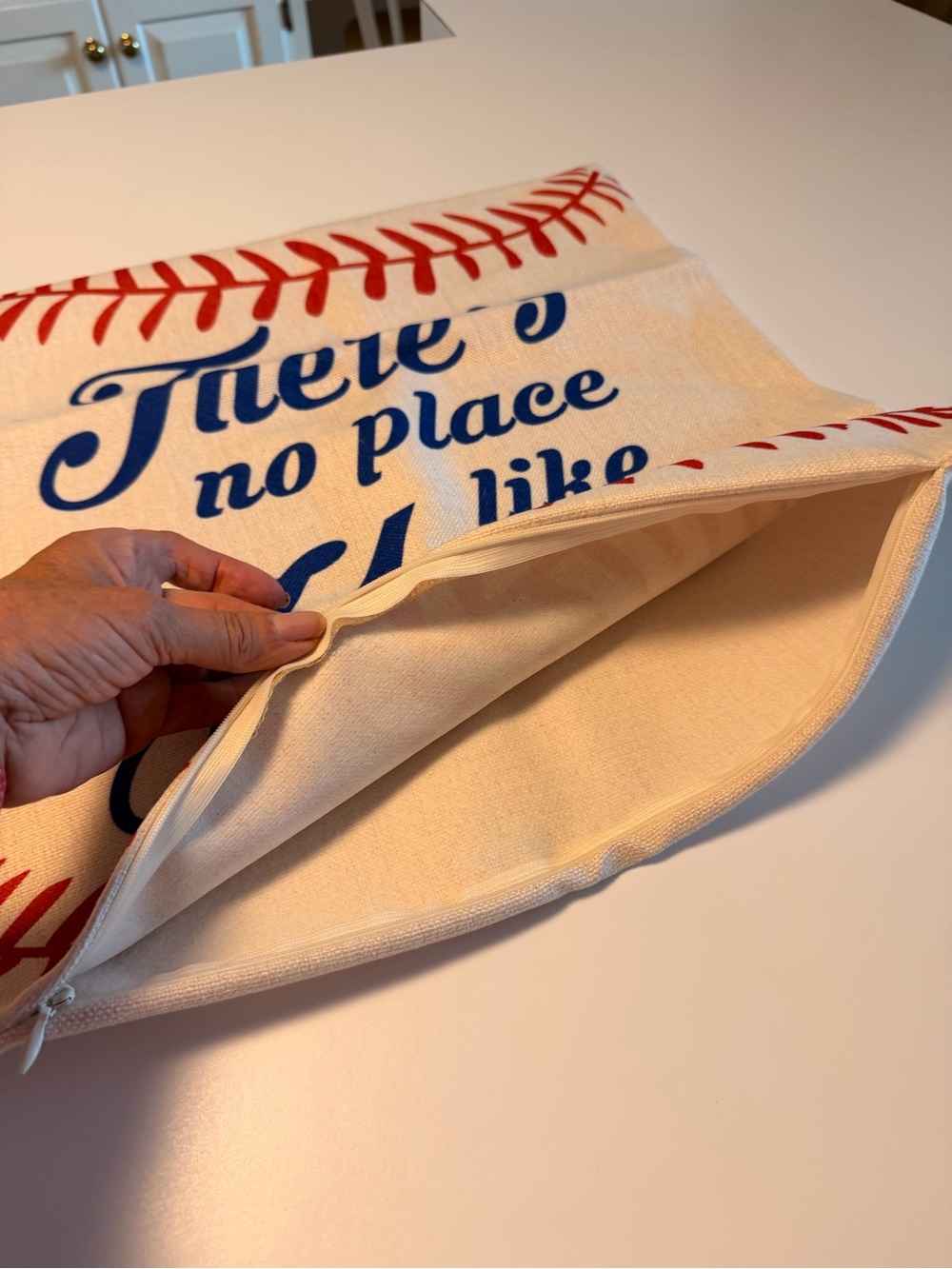 FREE: There’s No Place Like Home Baseball Pillow Cover - Cream, Red, Blue, NWOT - Picture 5 of 7
